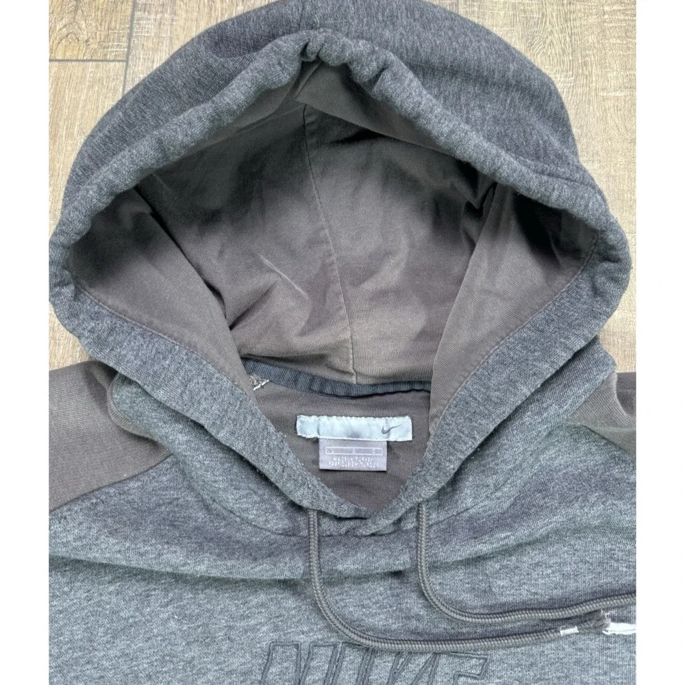 Vintage 00s Y2K Nike Spellout Center Swoosh Gray Brown Hooded Sweatshirt Large